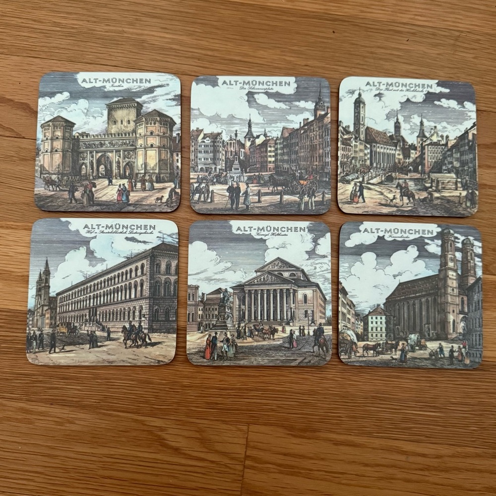 Vintage Alt-München Coasters Set of 6 Schuberth Tamat-Serie Melamin West Germany